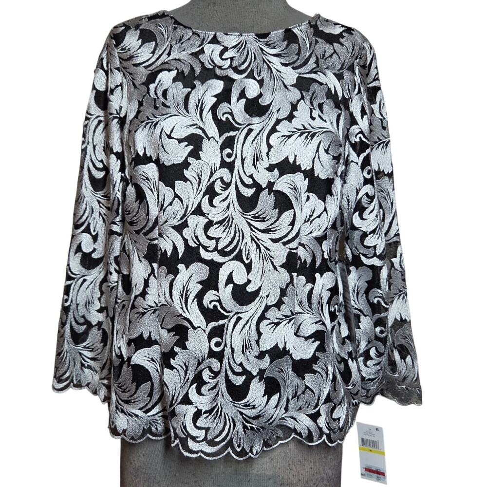 Alex Evenings Black and White Blouse Size Medium New with Tags